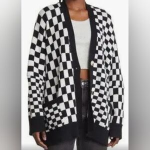 Dressed in LALA Black and White Checkered Cardigan